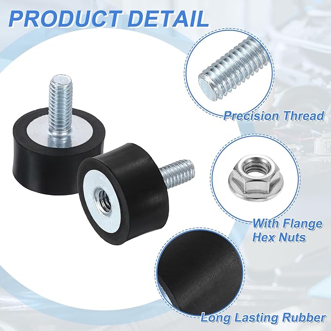 uxcell M4 Rubber Mounts, 2Pcs 15x8mm(DxH) Rubber Cylindrical Anti Vibration Isolator Shock Absorber with Lock Nut for Car Bobbin Generator Air Compressors