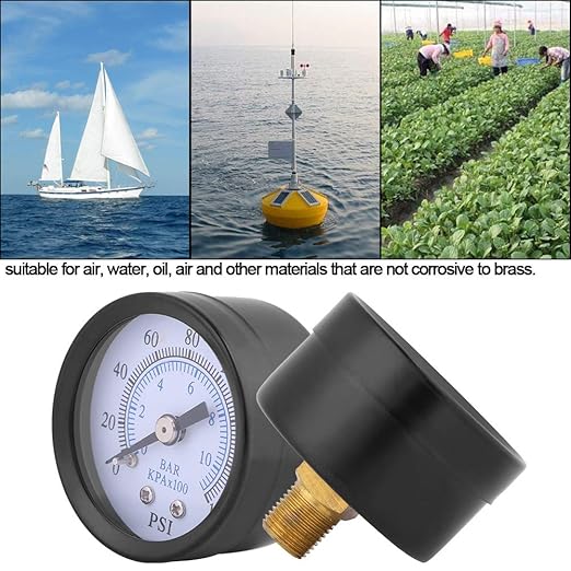 Water Pressure Gauges, 40mm Mini Pressure Gauges 0-160PSI / 0-10BAR Dual Scale 1/8" NPT Thread Indicator Meter for Air Oil Light Fluid Systems