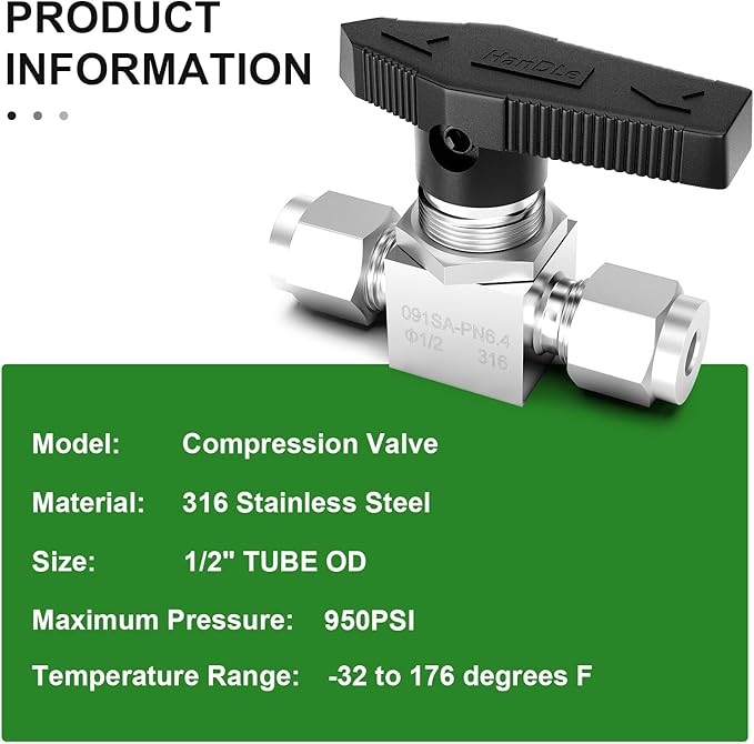 TAISHER 1PCS 316 Stainless Steel Compression Valve, 1/2" Tube OD x 1/2" Tube OD Straight Adapter