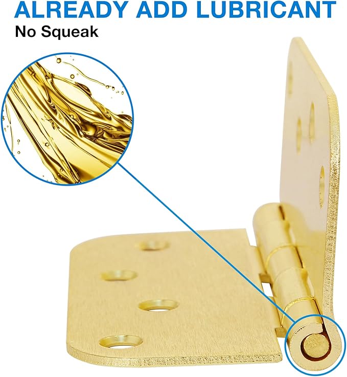 Door Hinges Satin Brass 3.5 Inch x 3.5" Interior Gold Door Hinges for Doors 12 Pack Brushed Brass Door Hinges 3-1/2" Rounded 5/8"Radius Corners Bedroom Residential Standard Indoor Door Hardware Hinge