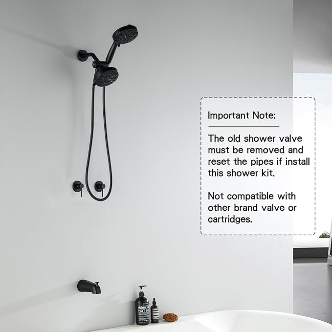 2 Handle Shower Faucet Set with Tub Spout Matte Black Two Handle Shower Faucet Set Complete Tub and Shower Trim Kit, Wall Mount
