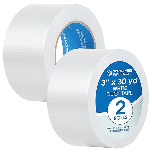 SPARTAN INDUSTRIAL - 3" X 30 yd Water-Resistant White Duct Tape - 2 Heavy-Duty Tape Rolls for Professional, Home, and DIY Repairs - No Residue, 9 Mil