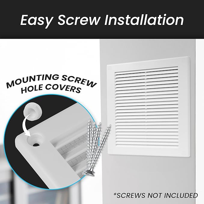 Repa Market 4 x 4 Inch (Outer) White Square Air Vent Cover - Plastic Fresh Air Intake Vent - AC Cover with Nylon Mesh Screen, Wall, Ceiling HVAC Return Air Register, Modern Soffit Vents