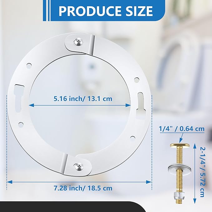 2 Piece Toilet Flange Repair Kit, Toilet Flange Repair Ring with 1/4" x 2-1/4" Closet Bolts, Stainless Steel Split Ring for Cast Iron, PVC or ABS(2 Pack)