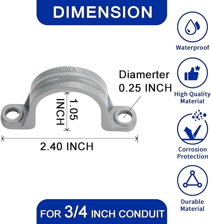 (30 Pack) Yariwiz 3/4 inch Plastic PVC Flex Electrical Conduit Strap Clamp Fittings