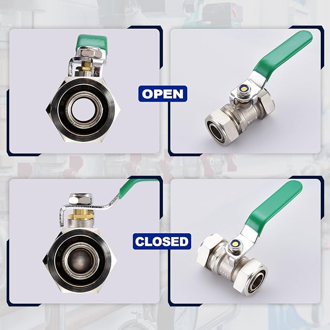 1 Pack 3/4" to 3/4" Nickel-Plated Brass Ball Valve, In-Line Air Hose Piping Shut-Off Fittings for Shop/Garage Compressed Air Line System, Max Working Pressure 175PSI
