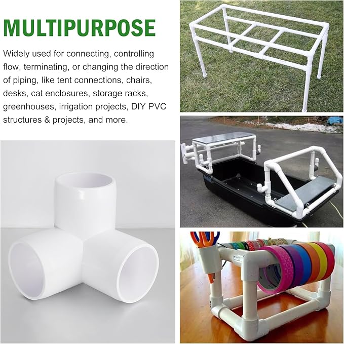 3 Way PVC Pipe Fittings 1-1/4 Inch, Zernmiarder White PVC Elbow Corner Side Outlet Tee Fitting, SCH40 Furniture Grade Pipe Connectors - Fits 1-1/4" Polyvinyl Chloride Pipes, 12 Pieces