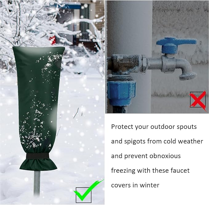 Frienda Outdoor Faucet Cover for Winter Freeze Protection 25'' x 10'' Winter Outside Large Backflow Preventer Insulation Spigot Hose Bib Cover for Garden Lawn Faucet Yard Hydrant(Green,2 Pieces)