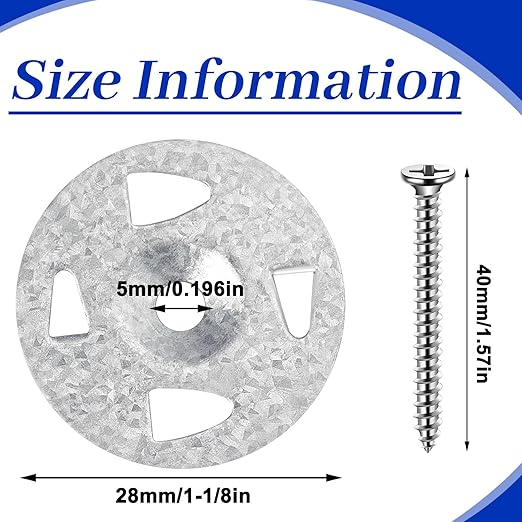 Fastener Kit Board Hardware Set, Includes 1-1/8 Inch Galvanized Steel Washers and Stainless Steel Screws for Fixing Fastening Installation(400 Pcs)