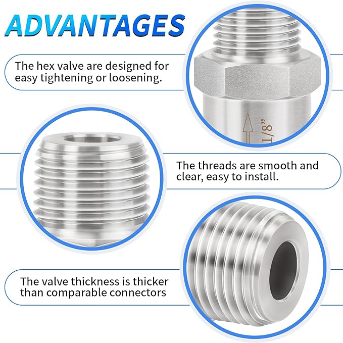 ChillWaves 304 Stainless Steel In-Line Split Check Valve 1/8" NPT Male Thread, One-Way Non-return Check Valve，Prevent Water Back-flow(1-PACK)