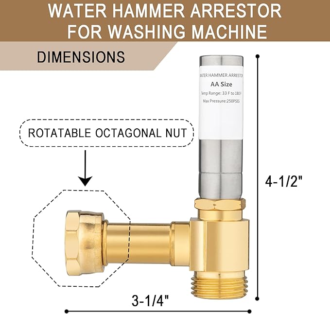 [2 Pieces] Lingmfg Water Hammer Arrestor For Washing Machine, 3/4 Inch Thread Brass LING-WMWHA-SS-A-2