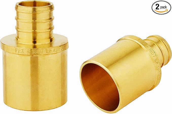 (Pack of 2) EFIELD Pex Barb Crimp Brass Fittings 3/4" x 1" Male Sweat Copper Adapter (Inside Copper Tube), ASTM F1807,(PEX1807125-2PCS)