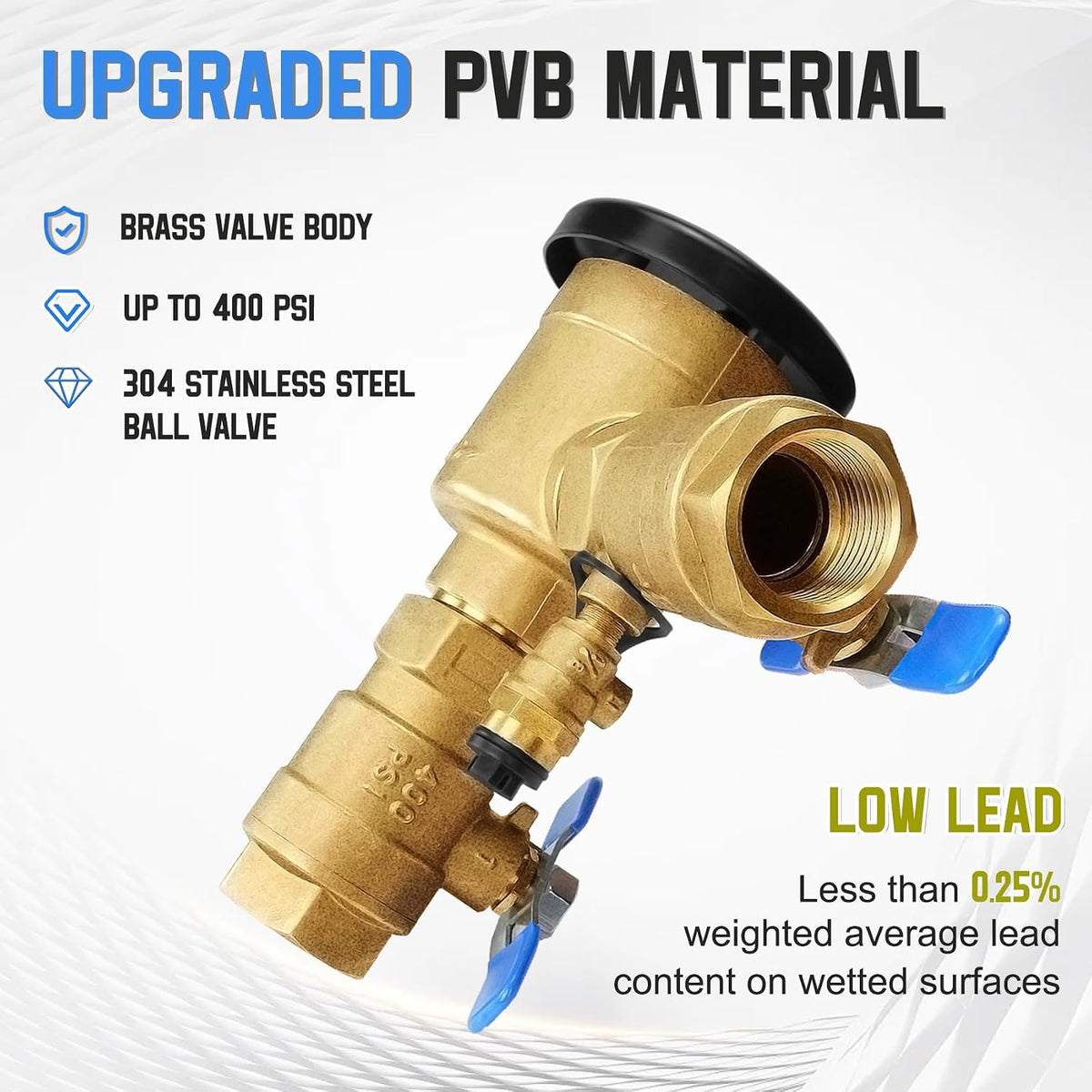 UPC® Certified】3/4" Pressure Vacuum Breaker Assembly, Metal Top Cover, Thickened Brass Backflow Preventer Valve, Anti-Siphon Valves for Irrigation and Outdoor Sprinkler Systems, MAX 400PSI