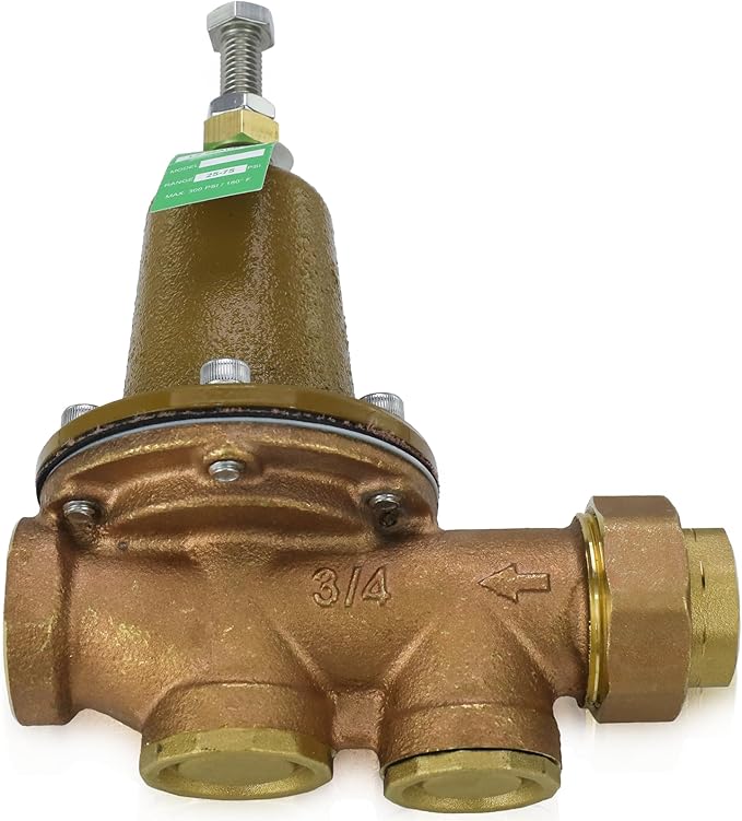LF25AUB-Z3 Water Pressure Reducing Valve 3/4 inch NPT Female Union + NPT Female, Polymer Seat, Adjustable 25-75 PSI
