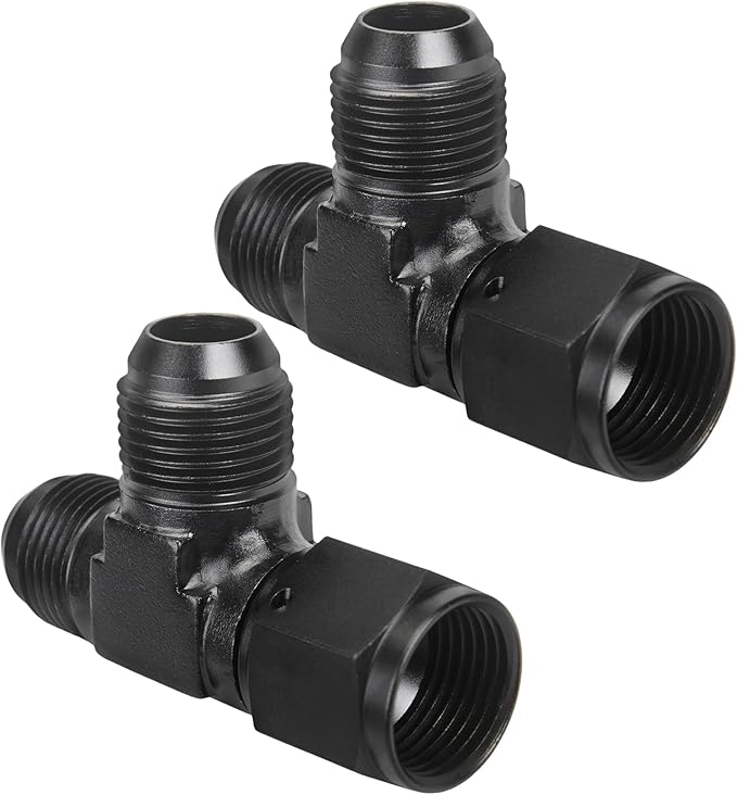 10AN Flare Male Tee Fitting Adapter with AN10 Female Swivel on Run Aluminum 2Pcs
