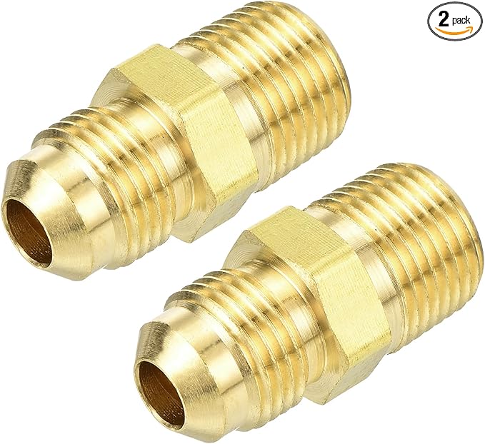 uxcell 2Pcs Brass Tube Fitting, 3/8O.D x 3/8NPT Brass Flared Pipe Adapter Fittings Reducing Nipples Connector, Half Union Gas Adapter for Pipe Connections, Hydraulics, Refrigeration