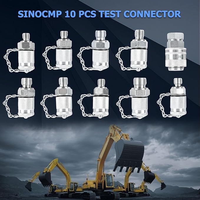 SINOCMP 10 Pcs Test Connector Hydraulic Pressure Gauge Tee Coupling Fittings for Construction Machinery Excavator
