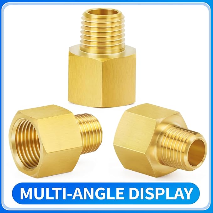 ChillWaves Brass Pipe Fitting, Reducer Adapter 1/2" NPT Female x 3/8" NPT Male Thread Adapter(3-PACK)