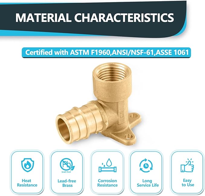(10-Pack) Seelink PEX-A Expansion Fittings, PEX-A 3/4" x 3/4" Female NPT Drop Ear Elbow, Brass Expansion Pipe Fittings, ASTM F1960