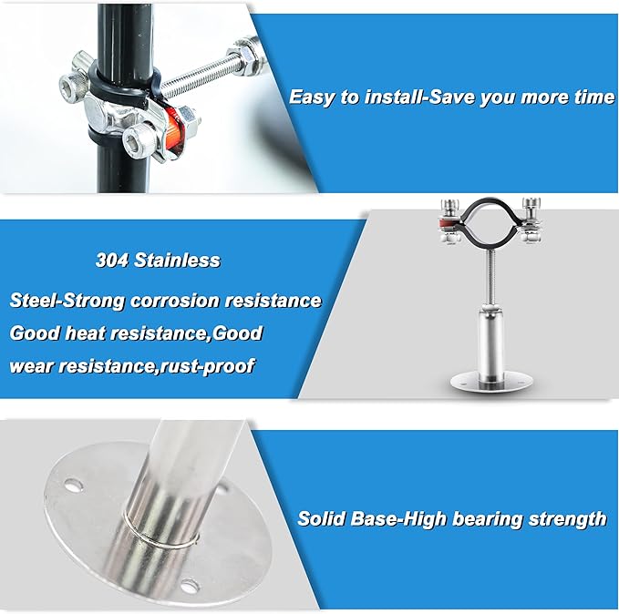 2 Pack Pipe Supports,304 Stainless Steel Wall Mount Ceiling Mount Pipe Bracket Clamp Ring Hanger with Screws for Pipe OD 25-27mm, Bracket Adjustable Height 50-100mm
