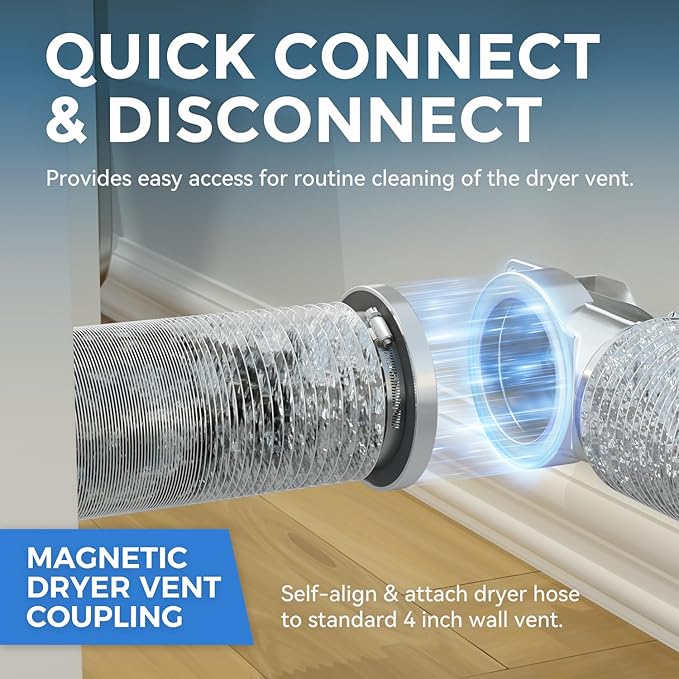 Magnetic Dryer Vent Coupling DV90 Airtight Seal Dryer Vent Connector Kit Easy to Clean Quick Connector Including a 2.6ft 4" Duct and two Clamps(Aluminum M)