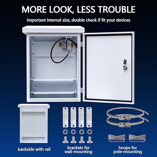 Outdoor Electrical Box withElectrical Cabinet Cooling Fan and Thermostat Set 15.7 * 19.7 * 7.9" IP Weatherproof Box,Vented Box with Removable Mounting Plate Wall/Pole Mounted(40 * 50 * 20cm)