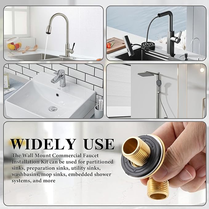 Wall Mount Commercial Faucet Installation kit,Brass 90 dergee backsplash Mount Set for Stainless Steel Commercial Kitchen Prep & Utility Sink,Lead-Free 2 Pack