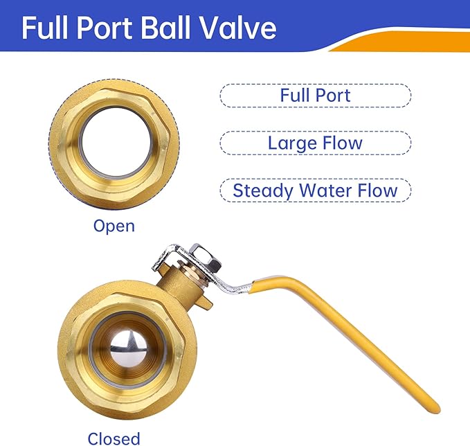 2 Pack 3/4 Inch Brass Ball Valve NPT Threaded, Heavy Duty Full Port Water Shut off Valve, Brass Plumbing Fitting, 3/4" Female NPT x 3/4" Female NPT, 600 WOG (Water, Oil and Gas)