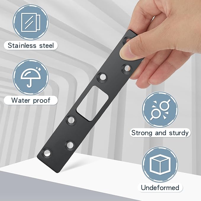 4 Pcs 6 Inch Door Strike Plate Security Latch Strike Stainless Steel Door Reinforcement Plate with Screws for Exterior Deadbolt Armor Heavy Duty Residential Use, Silver (Black)