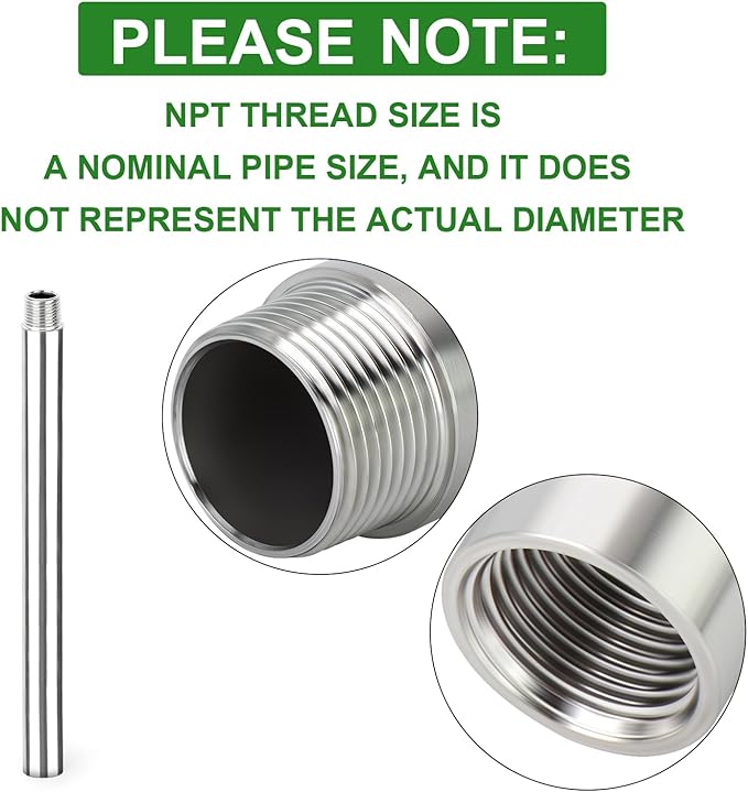 TAISHER 1PCS Stainless Steel Pipe Fittings, 3/4" NPT Male x 3/4" NPT Female Threaded, 16" Length Nipple Cast Pipe