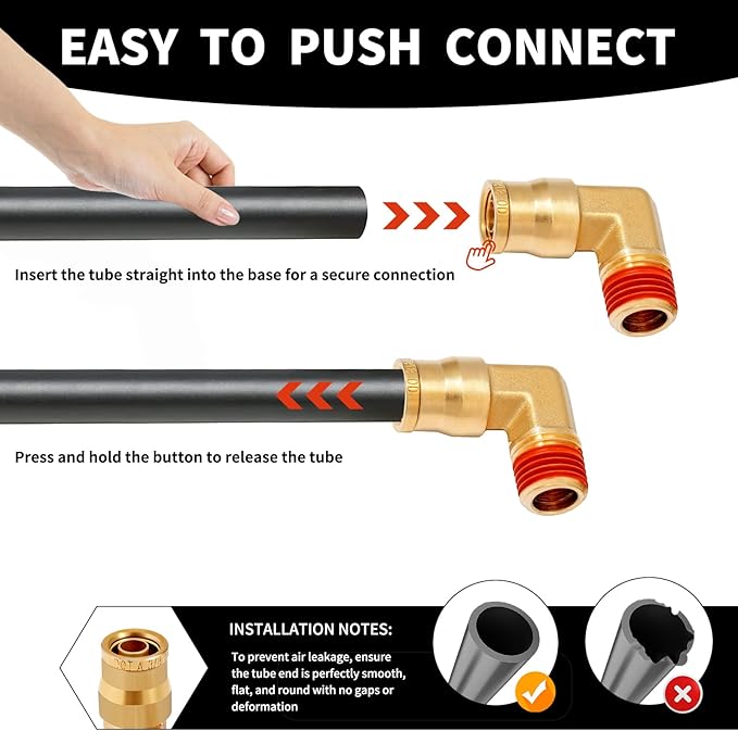1/4 Brass Push to Connect Fittings 1/4" OD x 1/4" NPT Thread Male Elbow DOT Approved Air Brake Quick Connect Fittings Air Line Suspension Kit for Truck Trailers and Air System 2Pcs