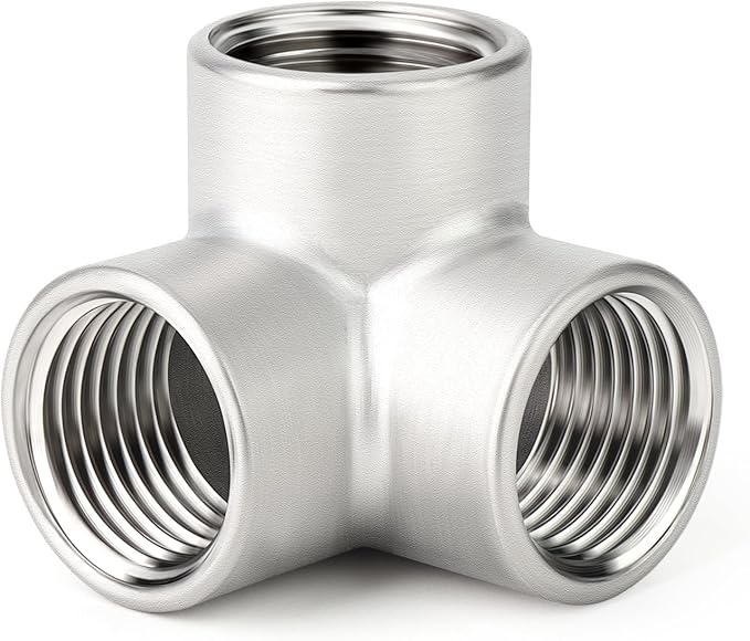 TAISHER 5PCS 304 Stainless Steel 3 Way Corner Pipe Fittings, 1/4" x 1/4" x 1/4" Female Pipe Fittings