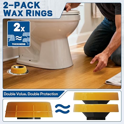 NEEXAN 2-Pack Extra-Thick Toilet Wax Ring Replacement Kit with Installation Hardware – Toilet Wax Ring for 3-Inch and 4-Inch Drains