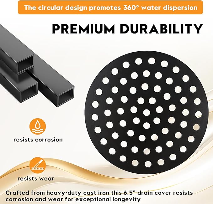 6.5 Inch Cast Iron Drain Covers, Garage Drain Cover, Basement Floor Drain Cover, Floor Drain Flood Guard, Cast Iron Floor Drain Strainer, 1 Pack
