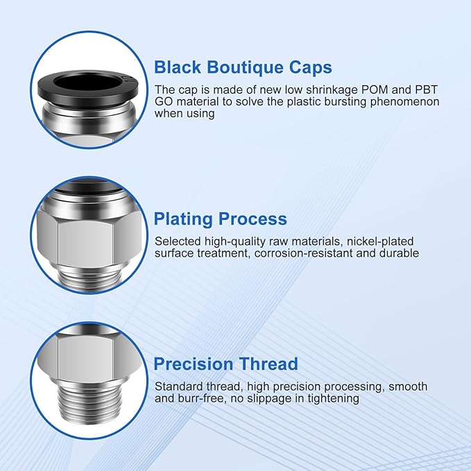 12 Pcs Push to Connect Fittings 1/2 Inch Tube OD x 1/4 Inch NPT Thread Pneumatic Male Straight and Elbow Quick Connect Air line fittings