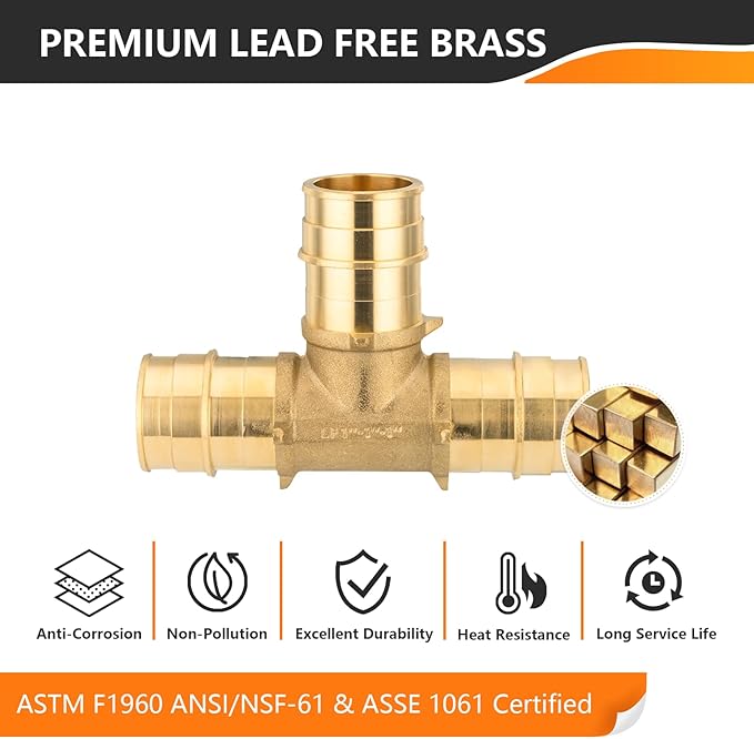 20-Pack HeSun 3/4 Inch Brass PEX-A Expansion Fitting Tee, 3/4"x3/4"x3/4" PEX-A Tee, ASTM F1960(PEX1960043-20)