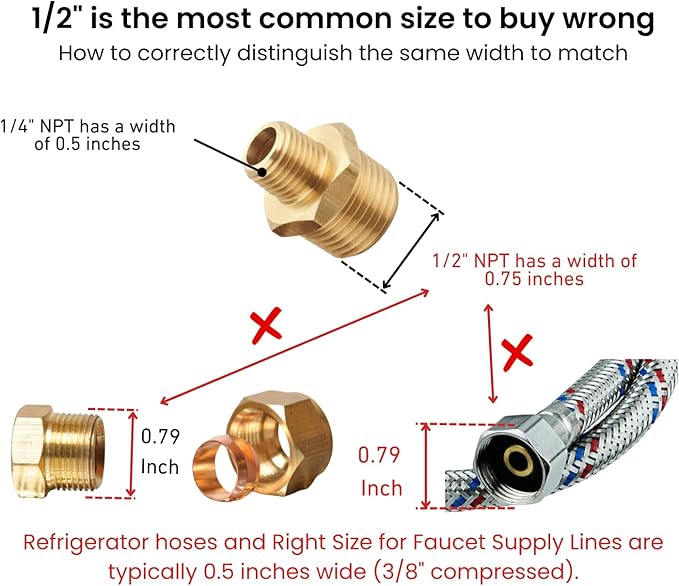 Brass Reducing Hex Nipple, 1/4 Inch NPT Male Pipe x 1/2 Inch NPT Male Pipe, Thread 0.5" OD to 0.75" OD, (4 Piece)