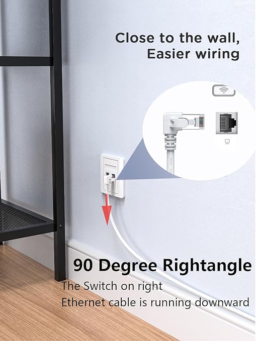 90 Degree Cat6 Ethernet Cable Rightangle White 6FT Right Angle CAT 6 Ethernet Patch Cable Gigabit RJ45 Network Internet Cable for Mac,PC, Router, Modem, Printer, Xbox, PS4, PS3