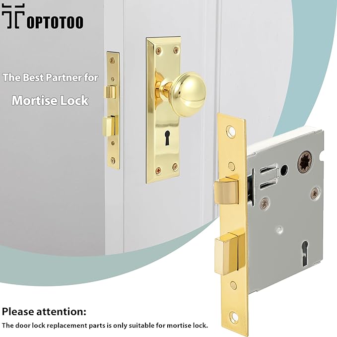 Mortise Lock Set Interior Door, Old Door Lock Replacement Parts, Antique Vintage Door Lock Hardware, Skeleton Keys and Reversible Latch, Mortise Lock Kit, Polished Brass Finish