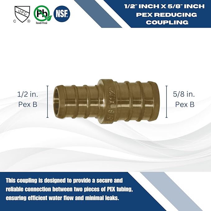 25 PCs XFITTING Pex 1/2 Inch x 5/8 Inch Pex Coupling, Pex Reducing Coupling, 26-6-2=25XX