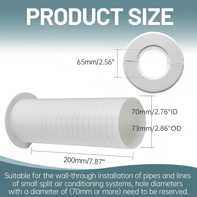 Mini Split Wall Sleeve,2.76"ID AC Sleeve Through The Wall,Mini Split AC Sleeve Trough the Wall Pipe Accessories(7.87inches Length)