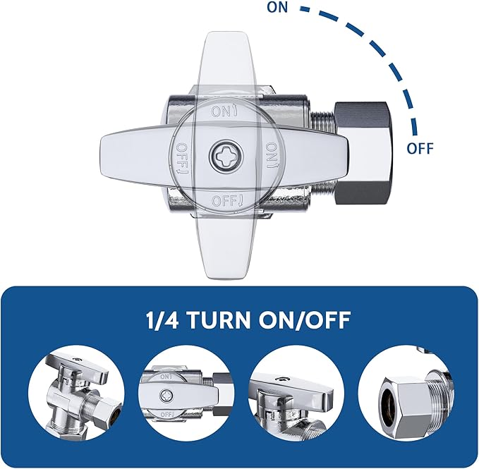 10 Pack Angle Stop Valve,1/2" Nominal Comp (5/8"OD Comp,Fits 1/2" Copper Pipe) X 3/8'' OD Compression Quater Turn Elbow Valve, 5/8 Inches OD X 3/8 Inches OD Shut Off Valve,Chrome