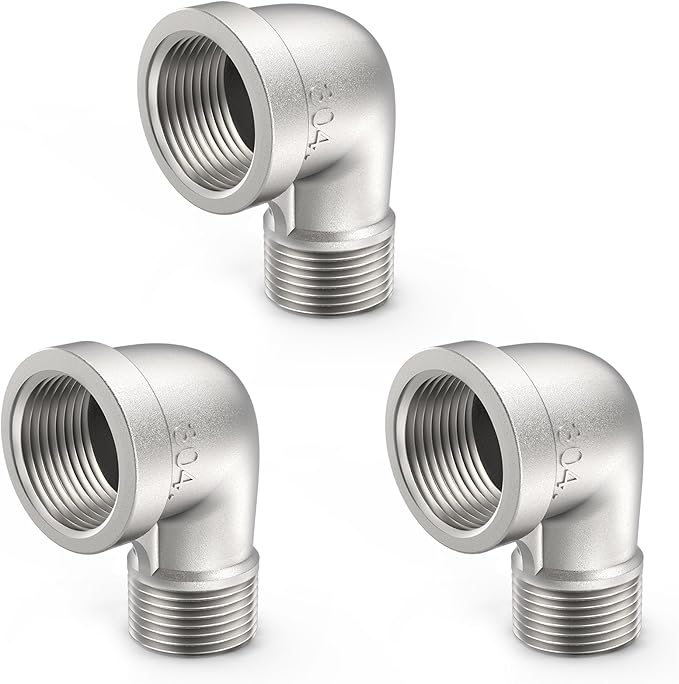 ChillWaves 304 Stainless Steel Pipe Fitting, 90 Degree Elbow 3/4" NPT Male x 3/4" NPT Female Thread Adapter(3-PACK)