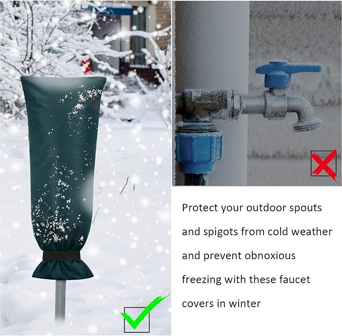 Frienda Outdoor Faucet Cover for Winter Freeze Protection 25'' x 10'' Winter Outside Large Backflow Preventer Insulation Spigot Hose Bib Cover for Garden Lawn Faucet Yard Hydrant(Green,1 Piece)