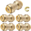 HeSun 5-Pack Pushfit Coupling, 3/4"x3/4" Push to Connect Plumbing Fittings with Disconnect Clip, Brass Push-fit Fittings for PEX, Copper, CPVC, PE-RT Pipes
