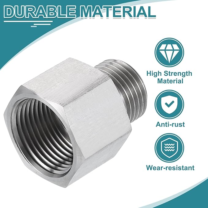 uxcell Pipe Fitting Reducing Adapter, ZG1/2" Male x 3/4" NPT Female 304 Stainless Steel Reducer Connector for Water Oil Air Pressure Gauge, Silver