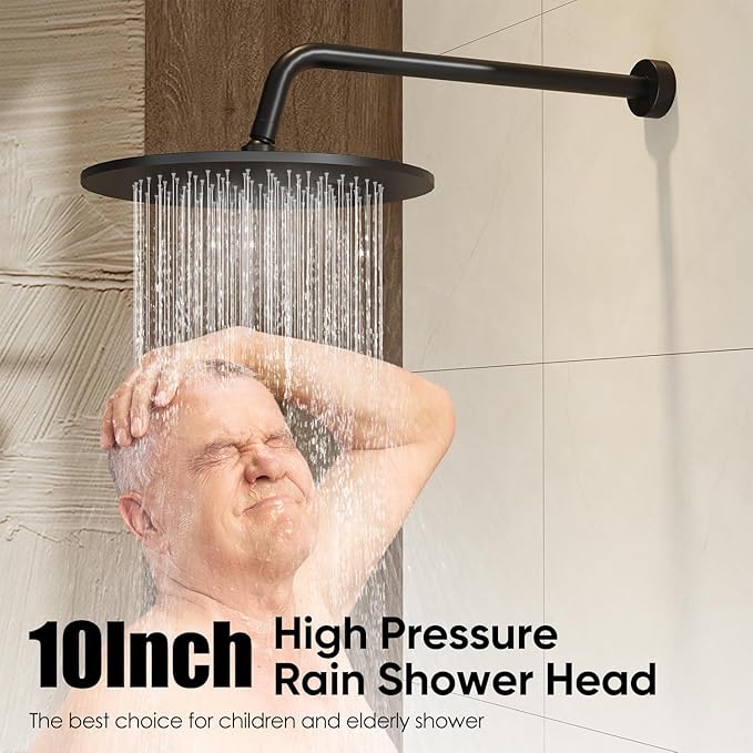 Gabrylly Thermostatic Shower Faucet Set, All Metal Shower System with Anti Scald Shower Valve, High Pressure 10" Rain Shower head with Handheld Spray Combo, Matte Black