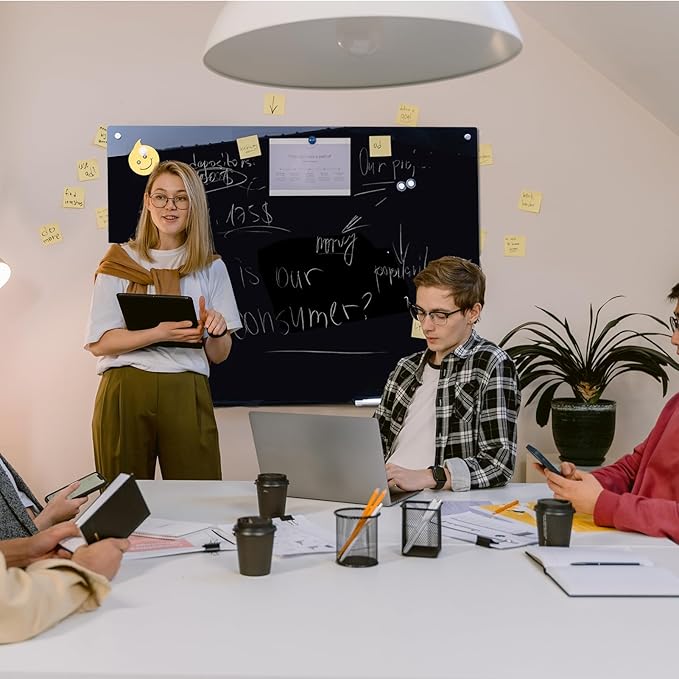 Magnetic Glass Dry Erase Board White Board Wall Mounted Whiteboard, Large Frameless White Board (Glassboard Black, 48" W x 36" H)