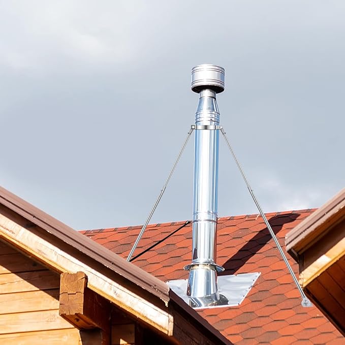 2025 Update 10" Extended Roof Bracket Kit, Adjustable Extended Roof Brace for Securing 10" Diameter Stove Pipe, Providing Stability to The Chimney Against Wind and Snow
