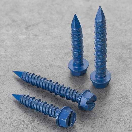 42Pcs 1/4 x 2-1/4 in Concrete Screws with Drill bits,Masonry Screws for Concrete Assortment Kit,Hex Head Block Cement Stacoo Screws and Anchors,Diamond Point,Blue Coated(1LB)